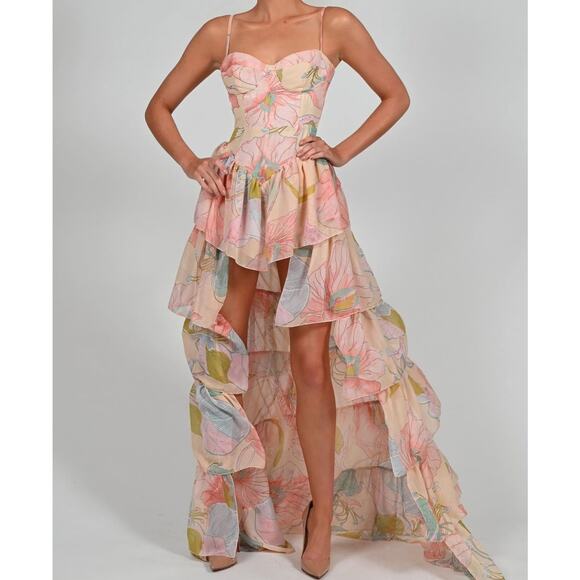 The Dolls House Dresses & Skirts - The Dolls House Dolce Dress Medium Boho Sexy Floral Chiffon Corset Bodice Pastel